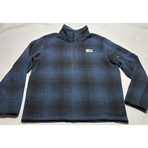 North Face Sweater Gordon Lyons Mens Size Blue Plaid 1/2 Zip Pullover Outdoors - Picture 1 of 13